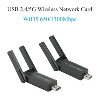 650/1300M Wireless Network Card WiFi5 USB Adapter Dual-Band 2.4G/5G Network Card Driver-Free Signal Receiver Transmitter for PC