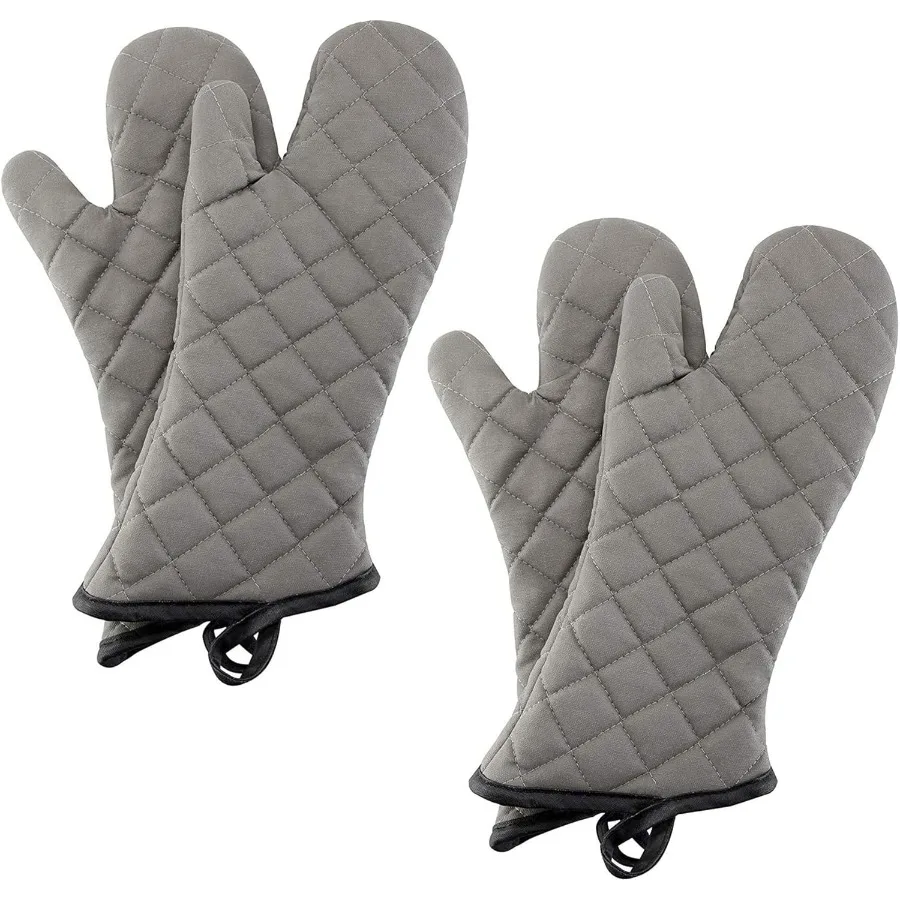 

2 пары стеганых махровых хлопчатобумажных подкладок, удлиненные профессиональные термостойкие кухонные перчатки для духовки, 16 дюймов, серые для безопасной H