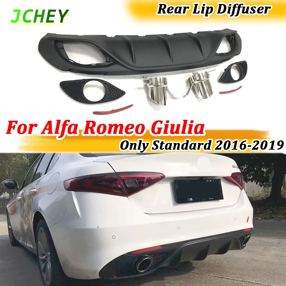 

Rear Lip Diffuser Spoiler With Steel Exhaust for Alfa Romeo Giulia Standard 16-19 Sport PP Material Rear Bumper Guard Protector