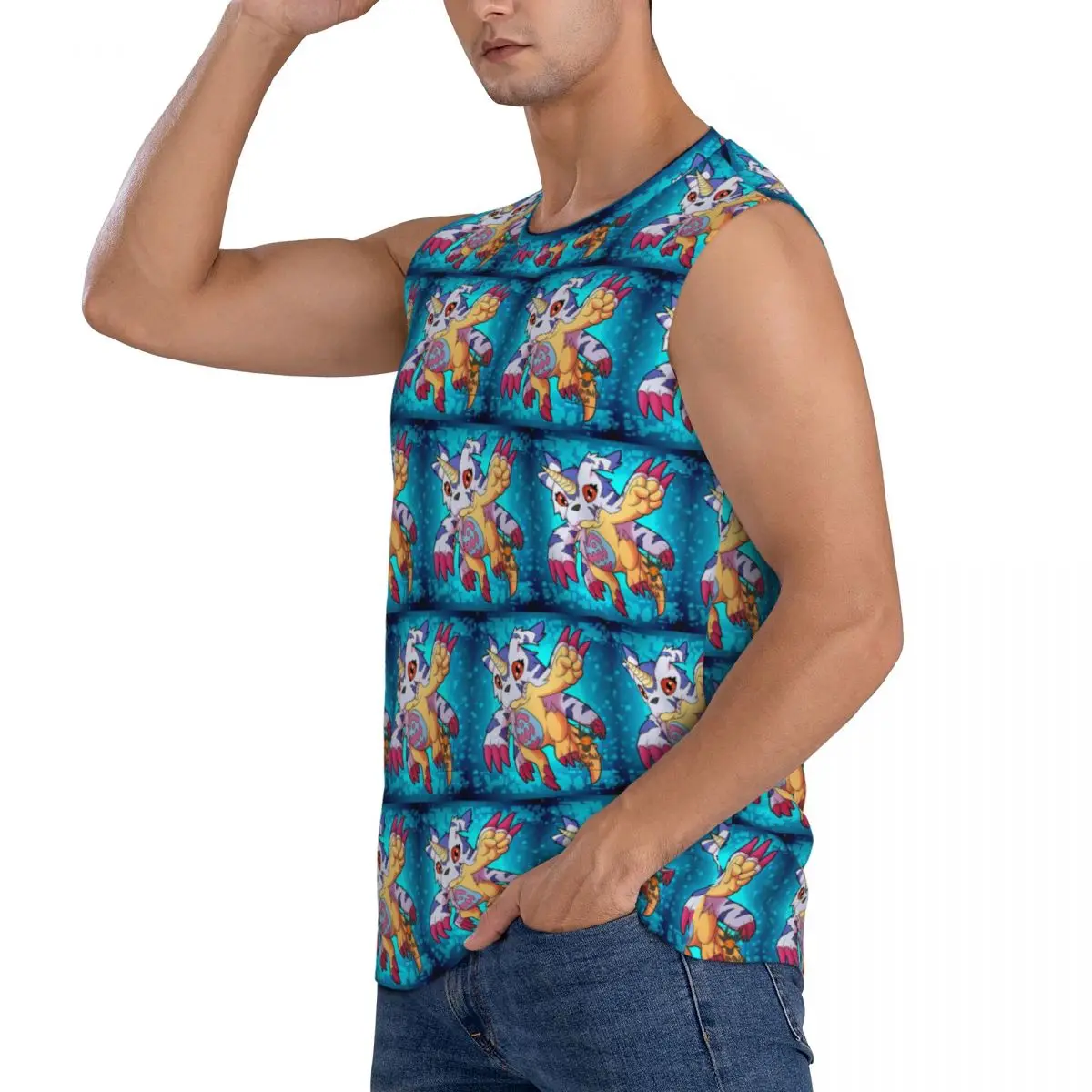 Digimon Men Sleeveless Tank Tops Quick Dry Breathable Gym Fitness Running Summer Casual Sport Vest