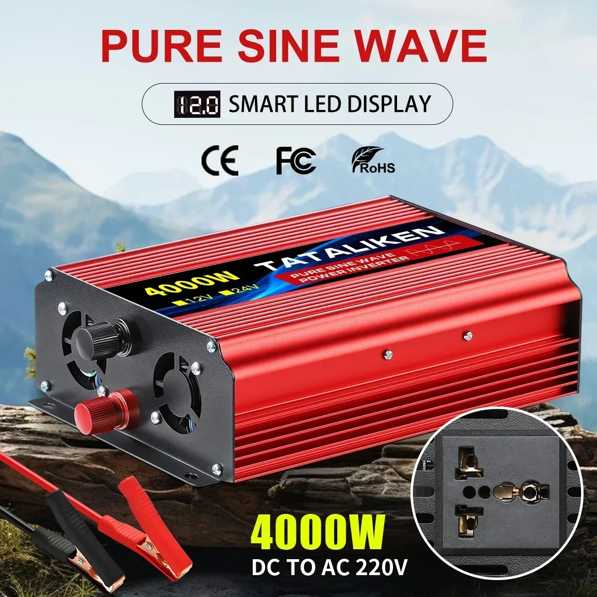 Pure Sine Wave Inverter DC 12V/24V to AC 220V 50hz  1000W-4000W Power Inverter Charger  Adapter Universal Socket