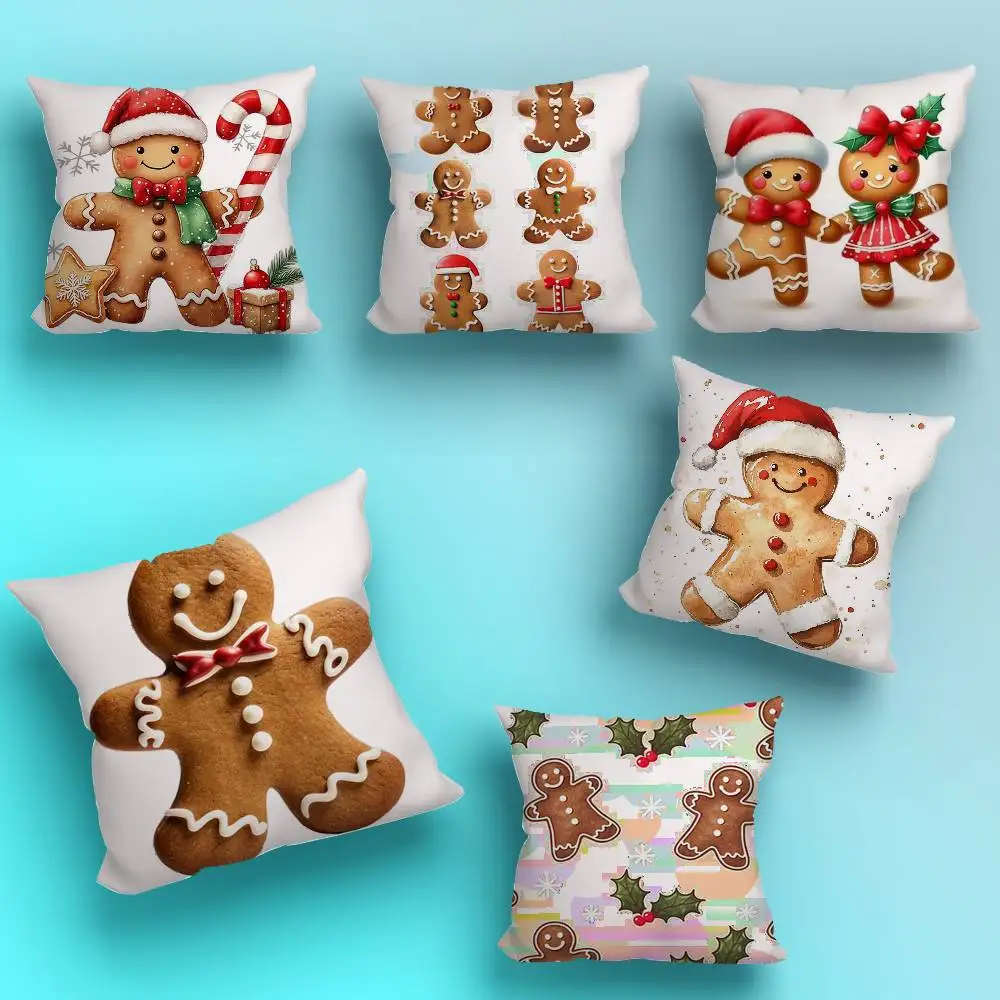 

Christmas G-gingerbread Art Pillow Case Sofa Living Room Bedroom Headboard Backrest Cushion Square Cushion Nap Time