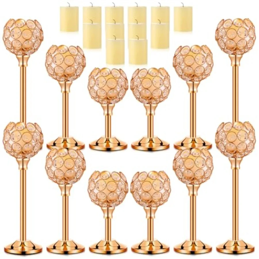 

24 Pcs Gold Crystal Candle Holders Bulk with Candle Table Wedding Centerpieces Stick Holder Centerpieces for Wedding Party Hous
