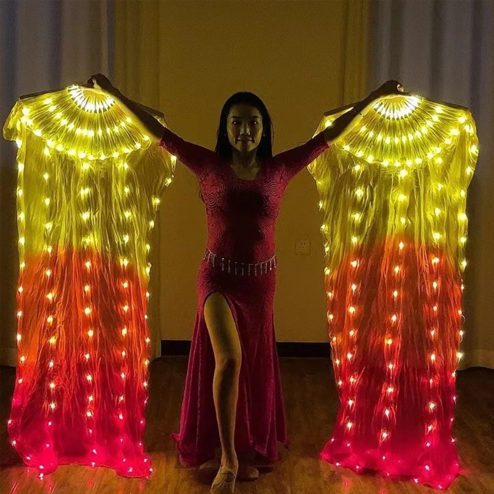 Multi Color Luminous Dance Fan Classical Glowing Stage Performance Fan Battery Powered with LED Lights Illuminated Fan