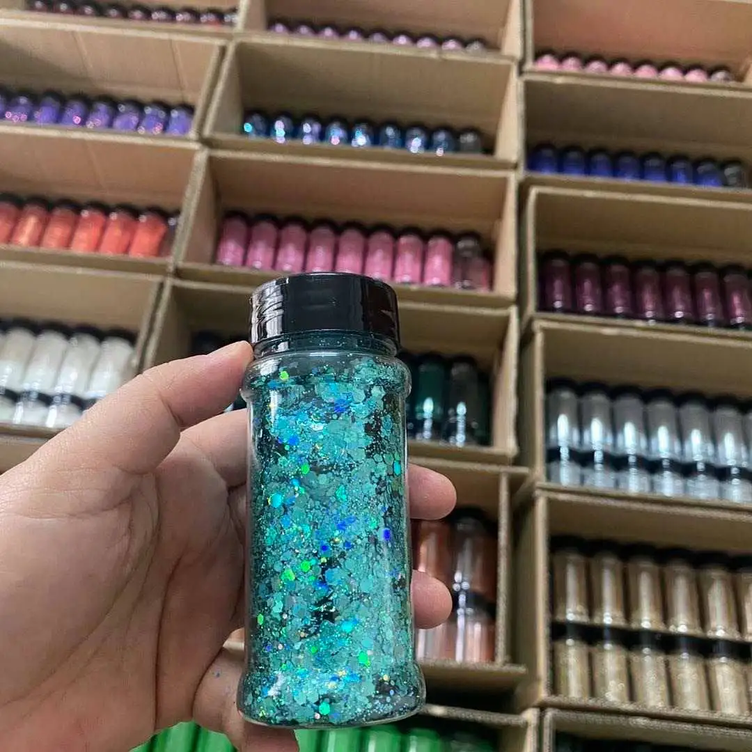 Wholesale Price 2oz Shaker Chunky Holographic  Rainbow Nail Makeup Glitter Sequins for Decorations