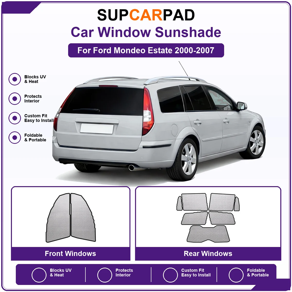 For Ford Mondeo Estate 2000-2007 Pre‑Cut Auto Window Sunshade Anti‑UV Car Sun Visor Protector