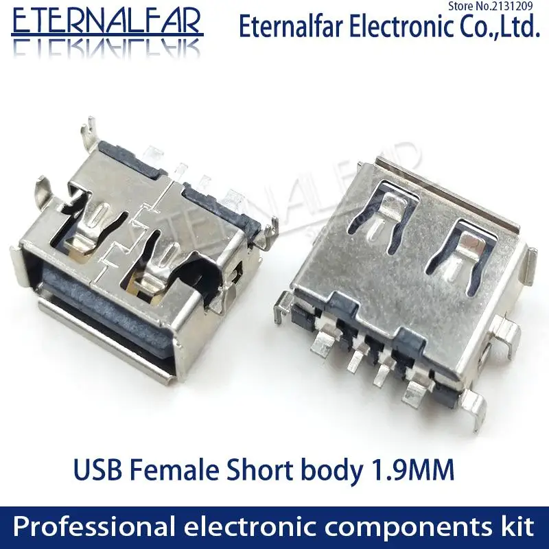 USB 2.0 Type A Female AF 11.0 Straight Edge Sinking 1.9MM Short Body 4 Feet Straight Inserting Board 4PIN Welding PCB DIY