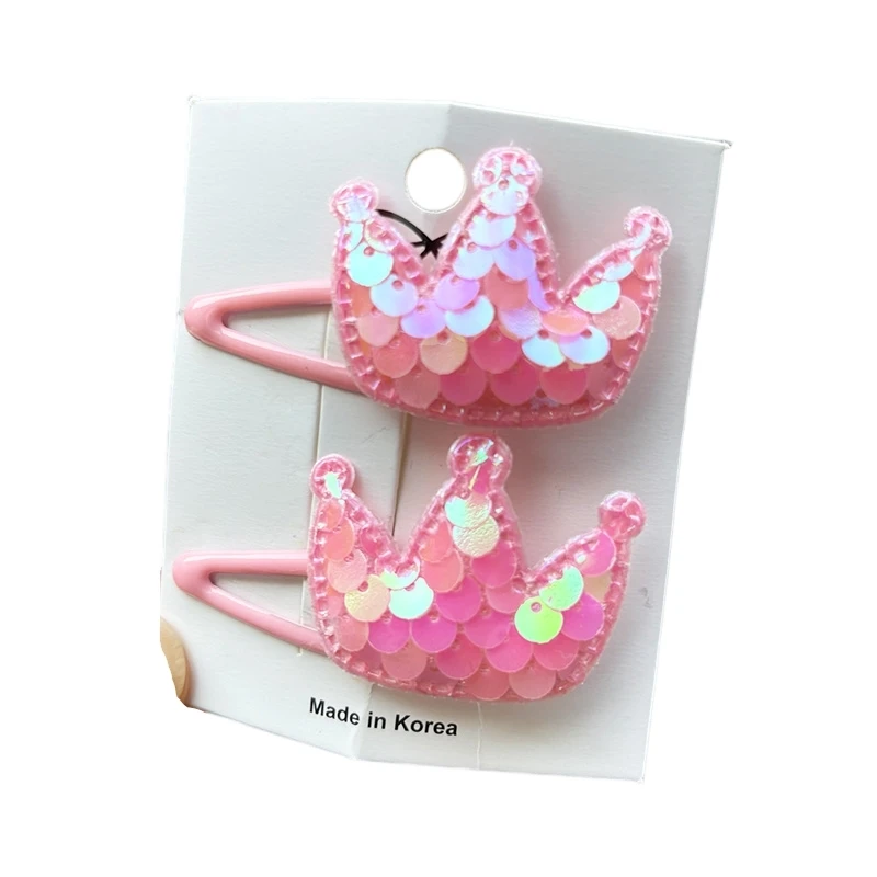 2PCS Lovely Princess Sequin Fish Scale Crown Girls Hairpins Children Headwear Hairgrip Hair Clips Barrettes Hair Accessories