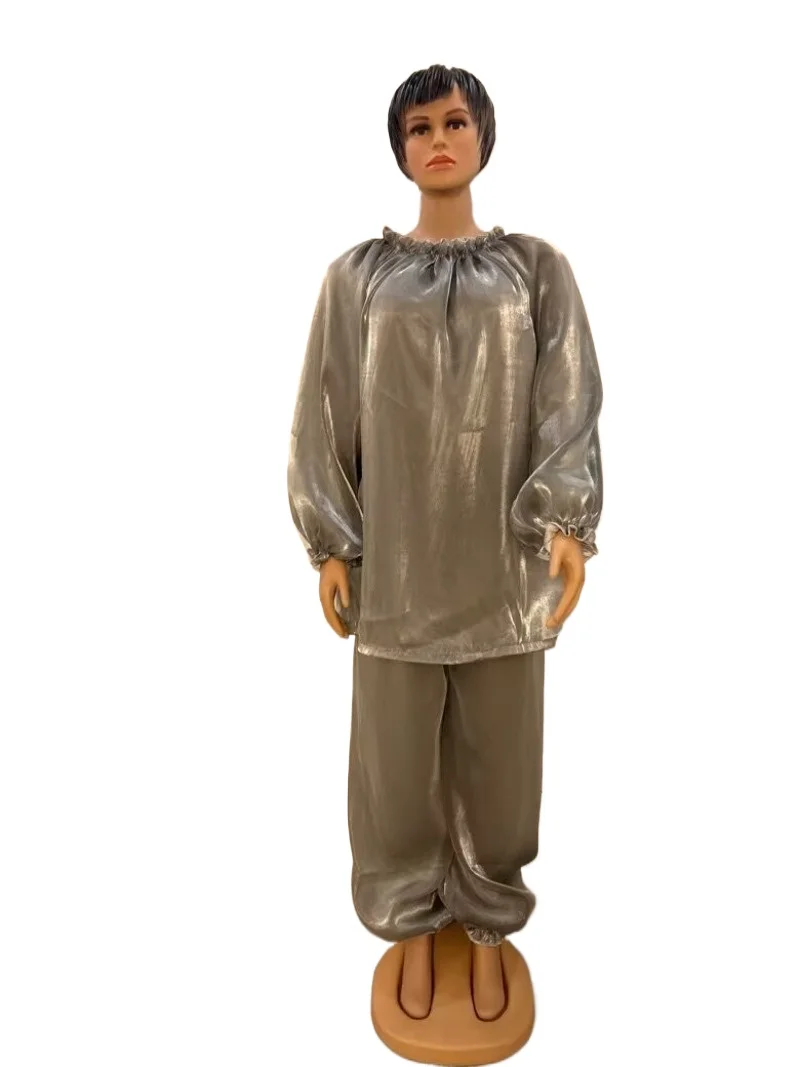 

Мужской комплект пижамы больших размеров: шелковистая рубашка и брюки из ледяного шелка, двухслойные, мягкие, с круглым вырезом, пуловер с длинным рукавом