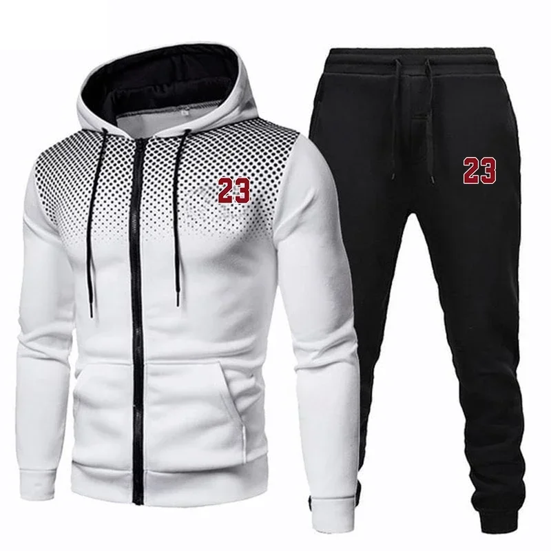 Mens Tracksuits Casual Printing Zipper Hooded Sweatshirt Black Sweatpants Daily Versatile Round Dot Coat Jogging Outfits S-3XL