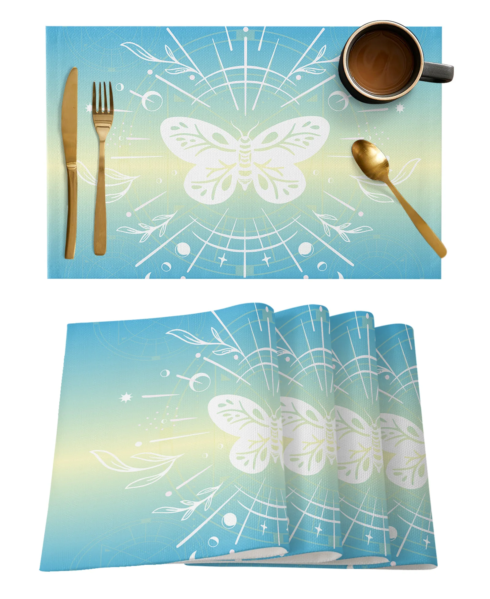 Butterfly Gradient Line Leaf Star Moon Dining Placemat Tableware Mats Kitchen Dish Mat Pad 4/6pcs Table Mat Home Decoration