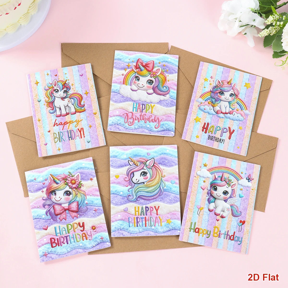 Unicorn Greeting Card Envelope Sets Happy Birthday Party Decoration Kids Boys Girls Favors Unicorn Cards Birthday Party Supplies