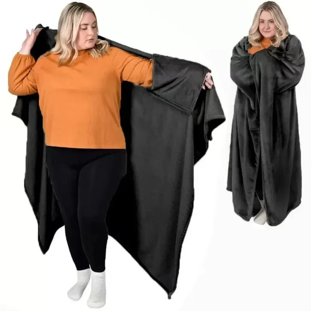 177x154cm Wearable Flannel Blanket, European Style Cape Throw Blanket, Warm Wrap Shawl for Sofa Bedroom Lounging