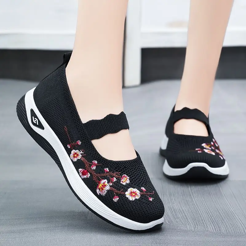 Summer Women\'s Shallow Flats Loafers Breathable Mary Jeans Flower Sneakers Female Platform Running Cotton Slip On Shoes