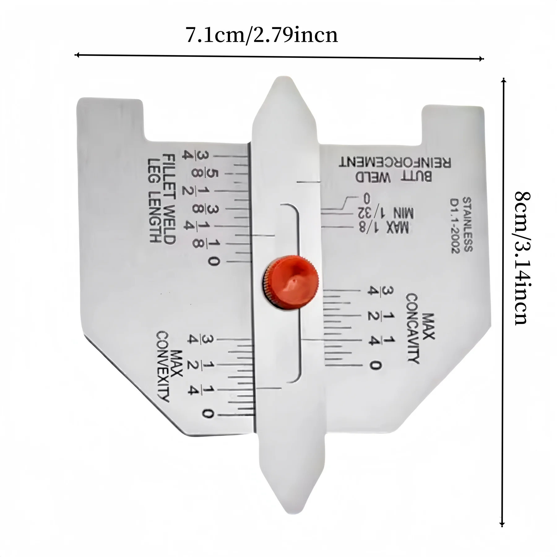 PrecisionWeld naadmeetinstrument voor nauwkeurige kalibratie van schuine gewrichten die convexe oppervlakken en de dikte van hoeklaspen controleren