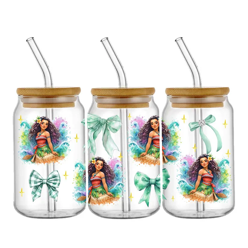 Disney Moana 2 Princess Ocean Adventure Princess UV DTF Sticker DIY Waterproof Decals For 16oz Glass Coffee Cup Sticker