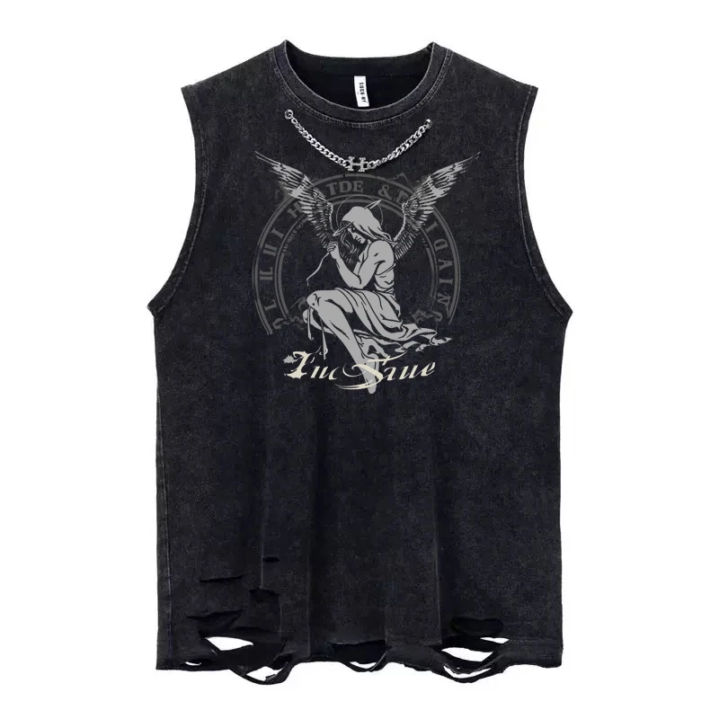 2026 Summer Cotton Tank Tops Loose Washed American Retro Vest Printed Tees Tops Women Streetwear Harajuku Oversized T New