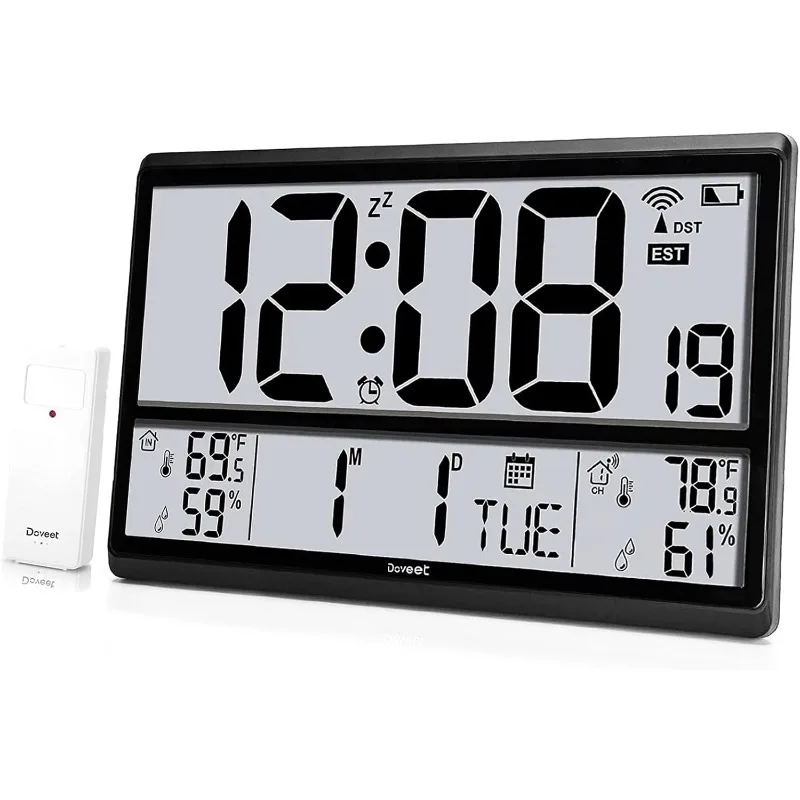 

Atomic Clock DOVEET-Digital Wall Clock Never Needs Setting/ Easy to Read/Easy Set Up/Indoor Outdoor