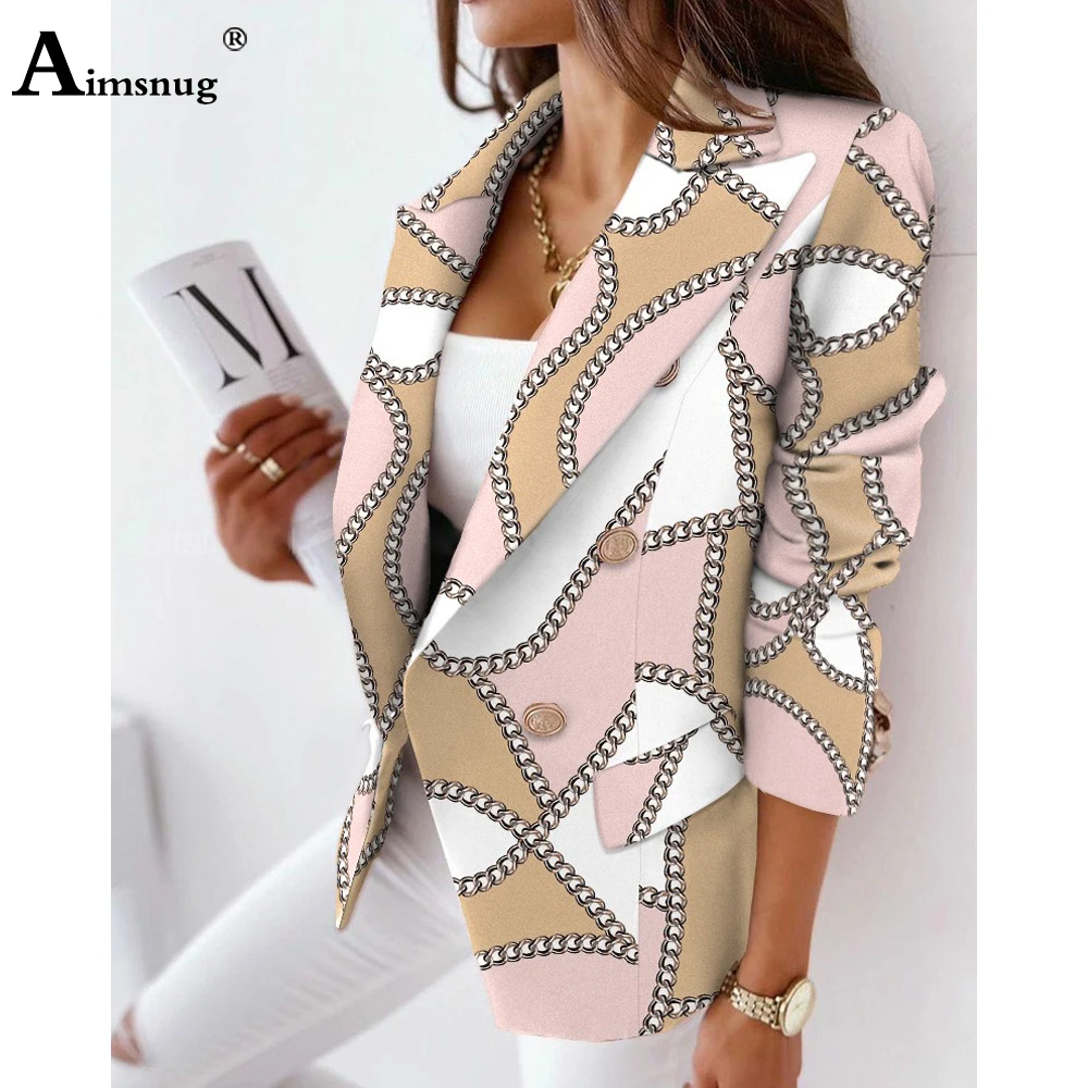 Aimsnug-Blazers elegantes para mujer, chaquetas con cuello de solapa, Tops con estampado de piel de serpiente, prendas de vestir exteriores, abrigos