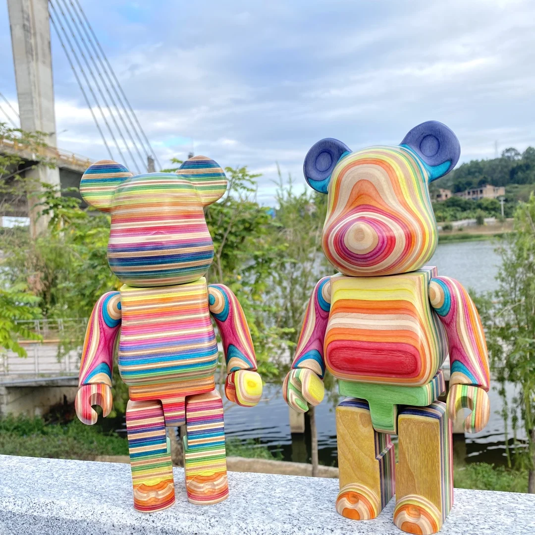 Bearbrick 400% Rainbow Wood Horizontal Pattern Vertical Pattern Rainbow Wooden Bear Rainbow Balloon Dog Trend Toy Doll Be@rbrick