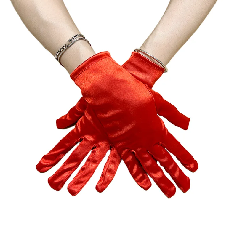 Short Satin Gloves Women Four Way Stretch Glossy Bridal Wedding Evening Party Church Dress Gloves Accessory Lightweight