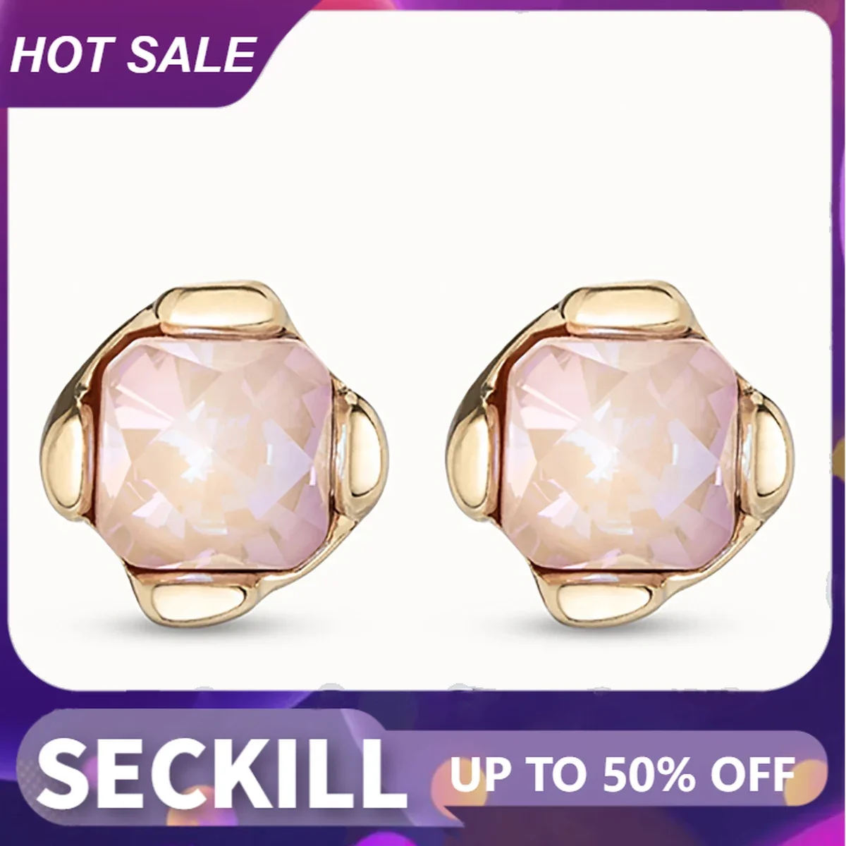 22024 Original Hot selling Spain UNO de 50 Jewelry High end Gorgeous Quadrangle pink Crystal Earrings Women's High Quality Gift