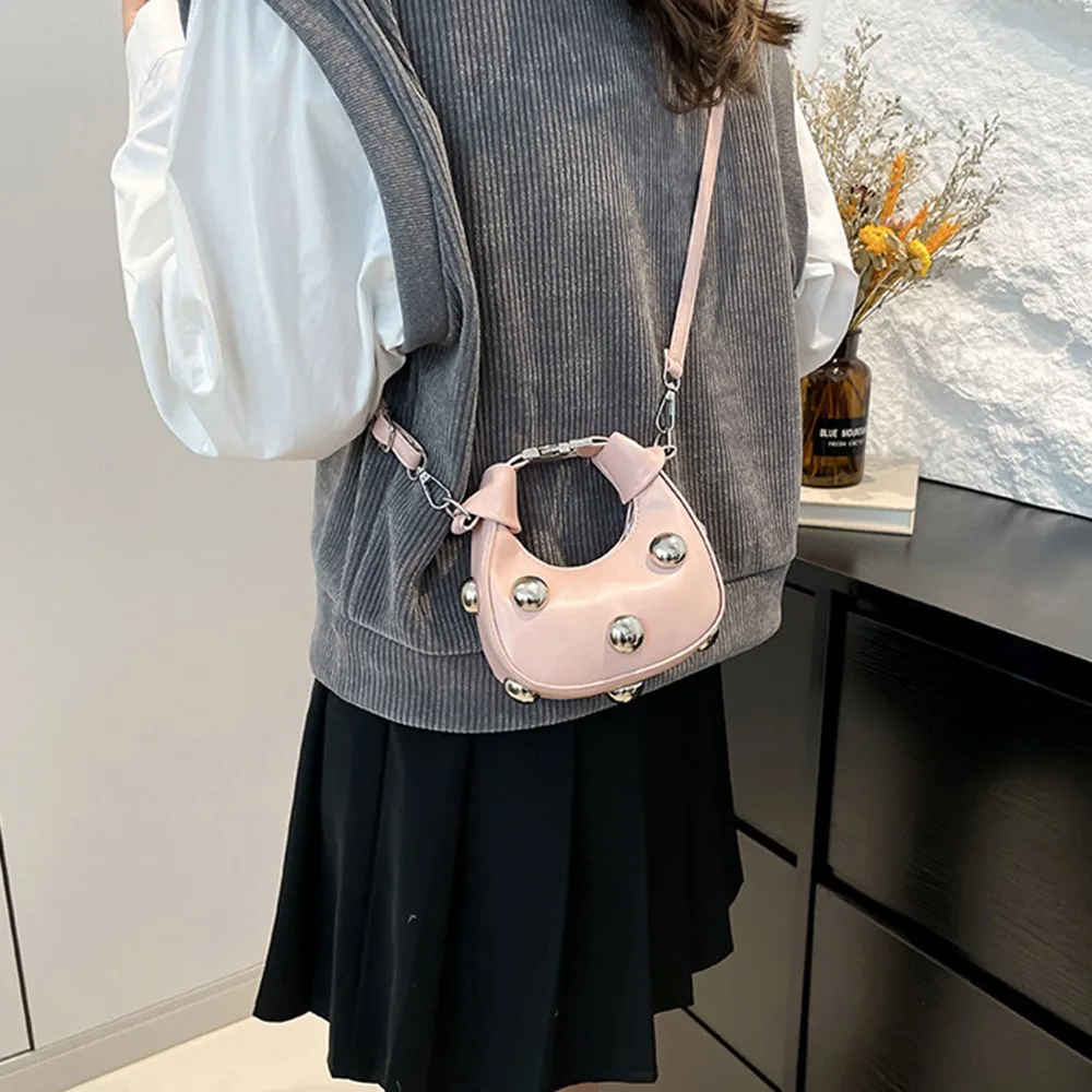 

Personality Retro Mini Riveted Handbag Korean Style PU Small Crossbody Bag Solid Color Portable Single Shoulder Bag Outdoor
