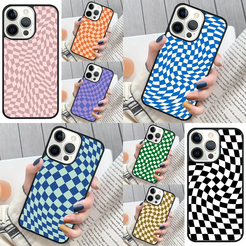 Check Orange Green Moss Twist Phone Case Cover for iPhone 16 12 mini 11 13 14 15 Pro Max SE 2020 for Apple 7 8 Plus Coque