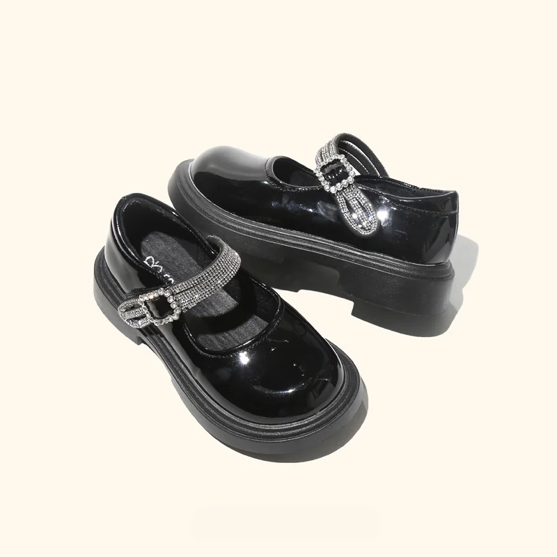 Children\'s Leather Shoes Spring Autumn New Black School Girl Shoes Glossy PU Kids Fashion Princess Thick Bottom Mary Jane Shoes