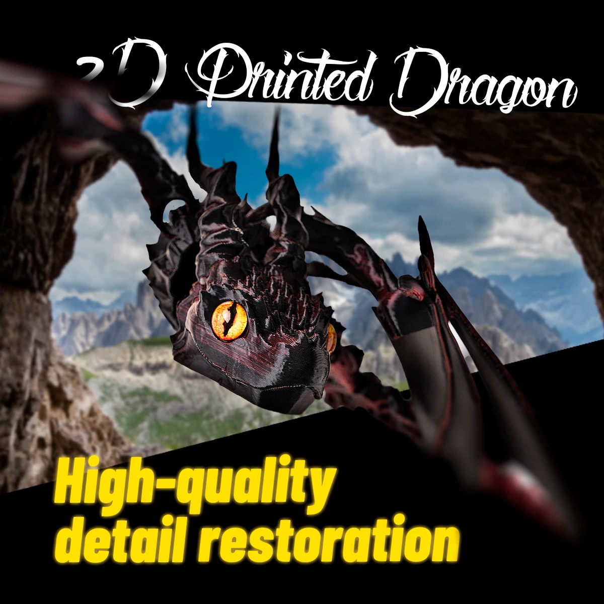3D Printed Dragon Statue with Movable Joints, Desktop Decorative Piece.