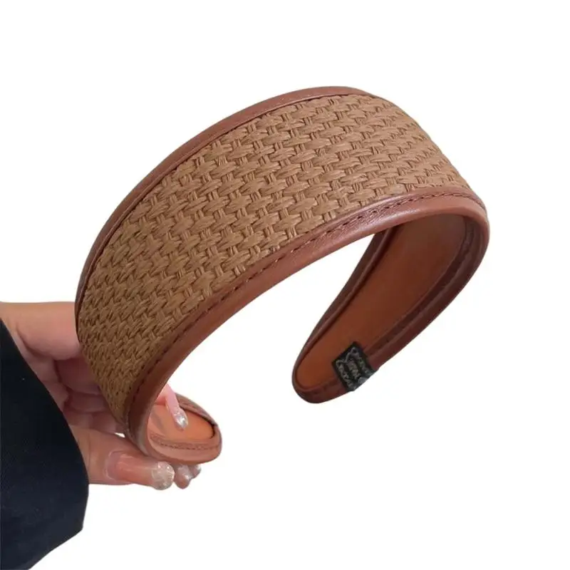 

652F Leather Headwear With Wide Brimmed Accent, Lightweight Hair Hoop Fashion Hair Ornament For Most Outfits