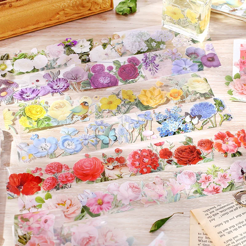 1 Roll PET Tape Flower Courtyard Series Artistic Flowers Tape Diary Decoration Diy Handmade Stickers Tape