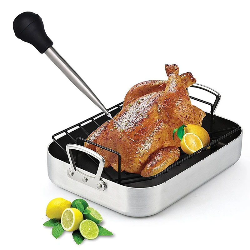 1Pc Stainless steel spice turkey needle silicone turkey spice pump barbecue tool silicone oil suction tube