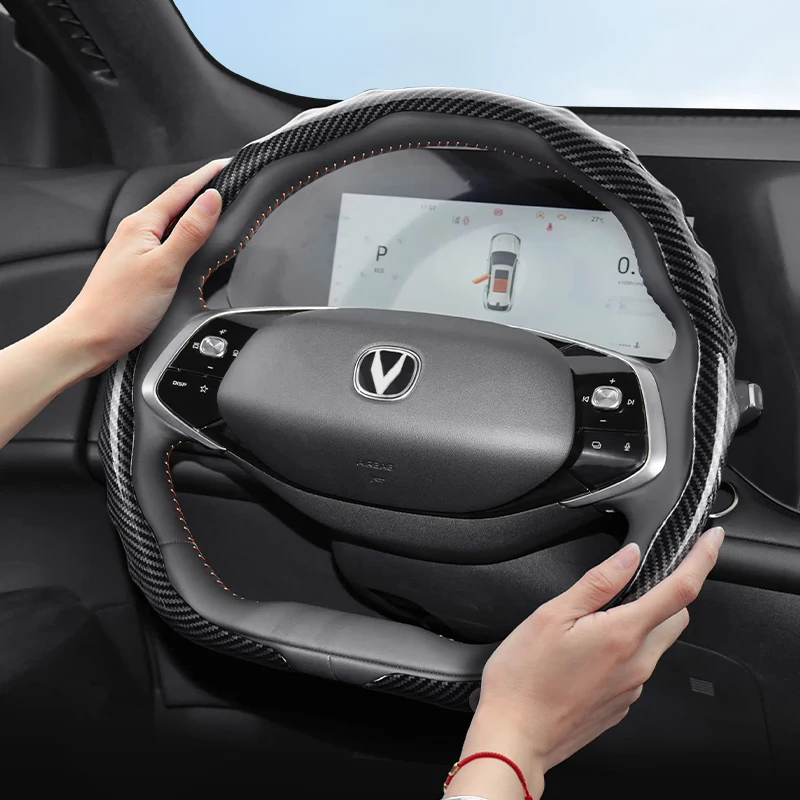 Geeignet für Changan Carbon Fiber Texture Lenkradbezug Snap-On Wave-Shaped Sports Design Schutzhülle Raeton Cc X5 X7 Cs75 Cs35 Plus Unit Eado Cs95 Cs85Coupe Uni-Z Schwarz Rot Blau