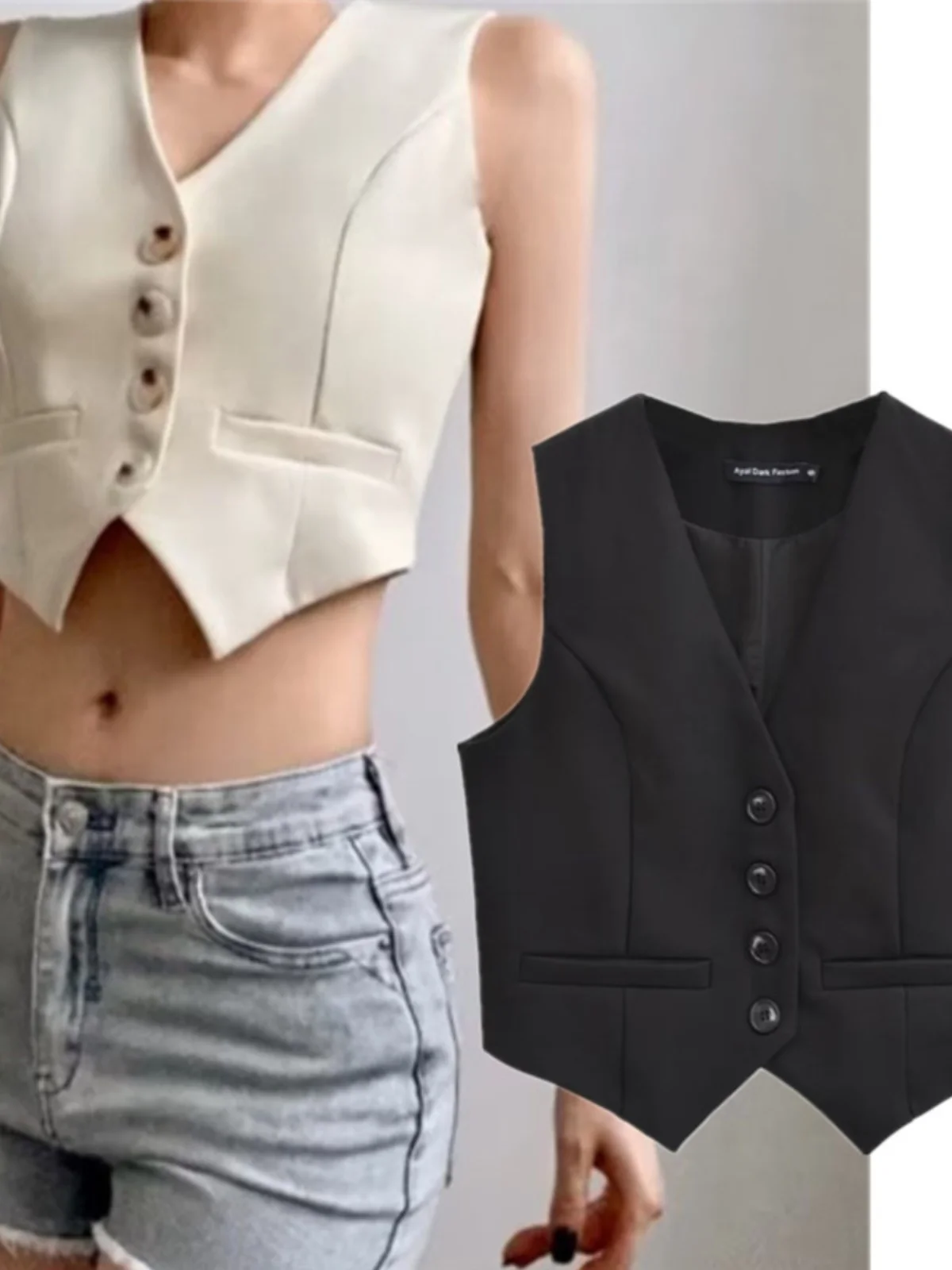 

Faionable Bla Slim Fit SvelSuit Vest Tank Top Womens ort Rumble Belly V-ne Button up Street Sle Casual Jeans