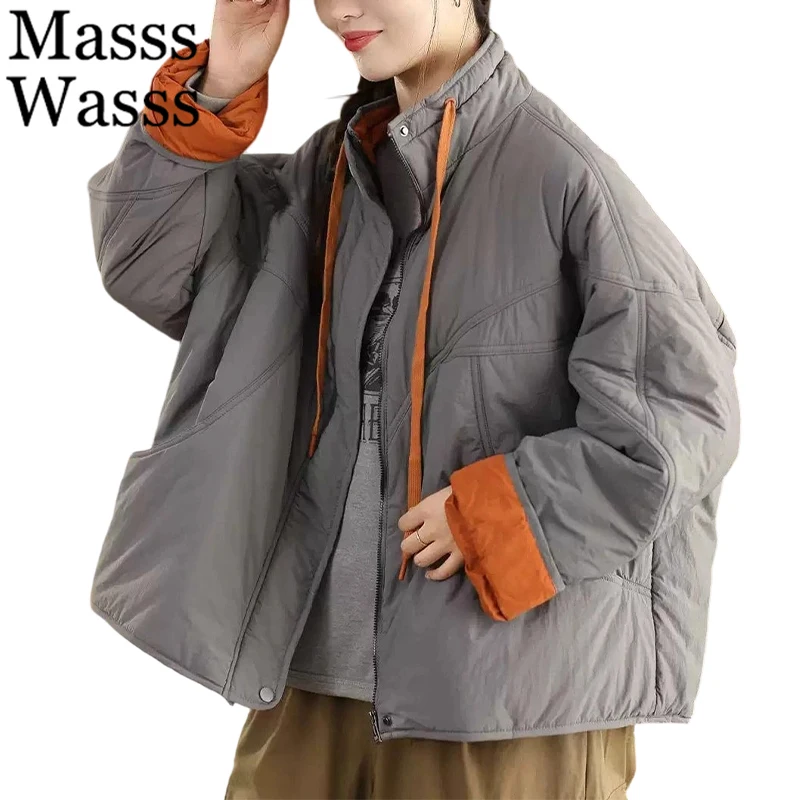 

Mass Wasss 2025, зимние корейские парки, женские модные свободные теплые стеганые куртки, женские классические повседневные пальто, верхняя одежда больших размеров
