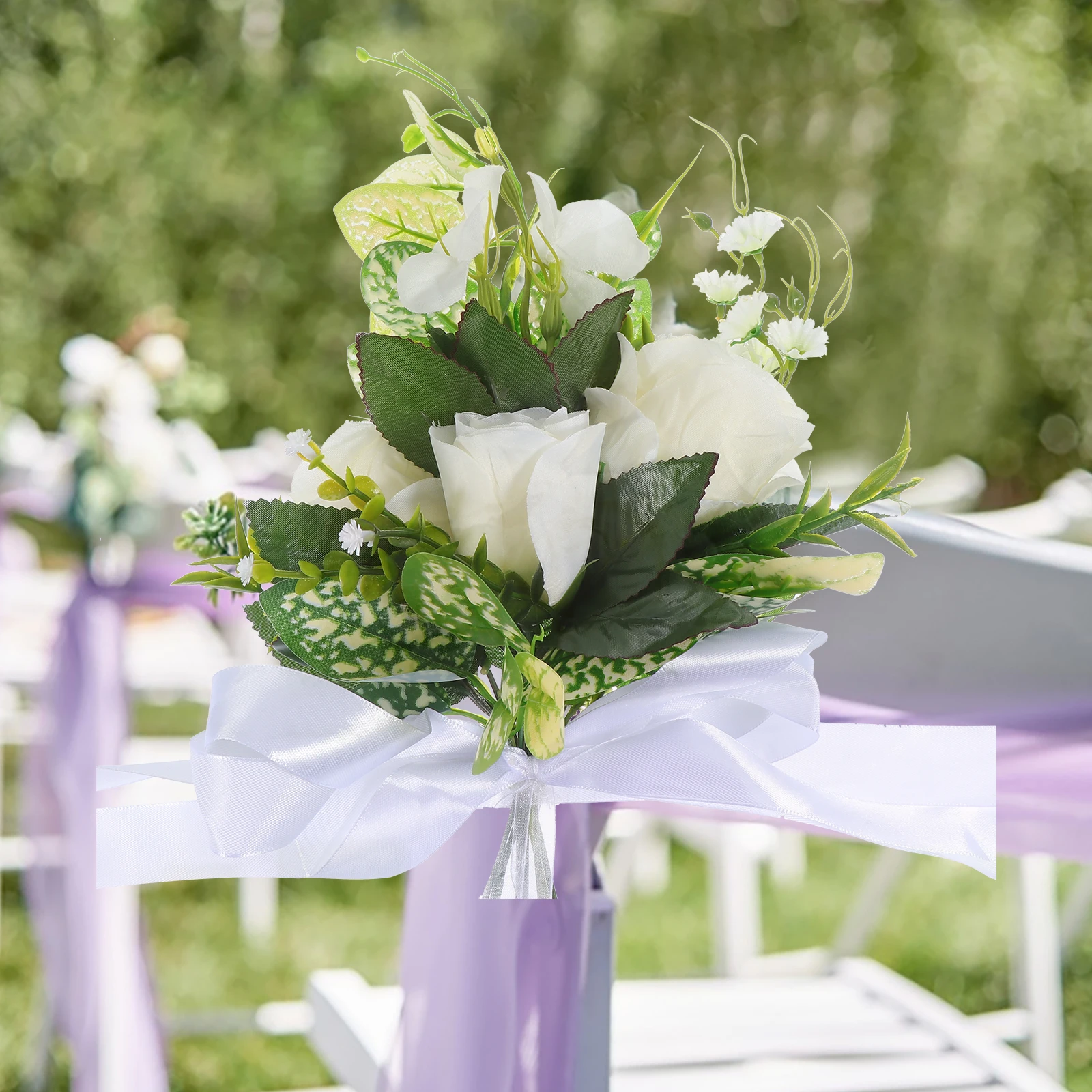 

Chair Back Flower Artificial Polyester Roses Wedding Decoration Flowers for Aisle Chair Theme Party Home Gathering