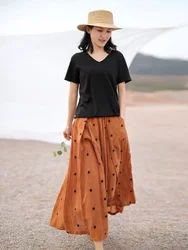 Woman Skirt Embroidered Polka Dots Long Maxi Skirts for Women Chic and Elegant Y2k Vintage Clothing Trend 2025 Harajuku Cheap V