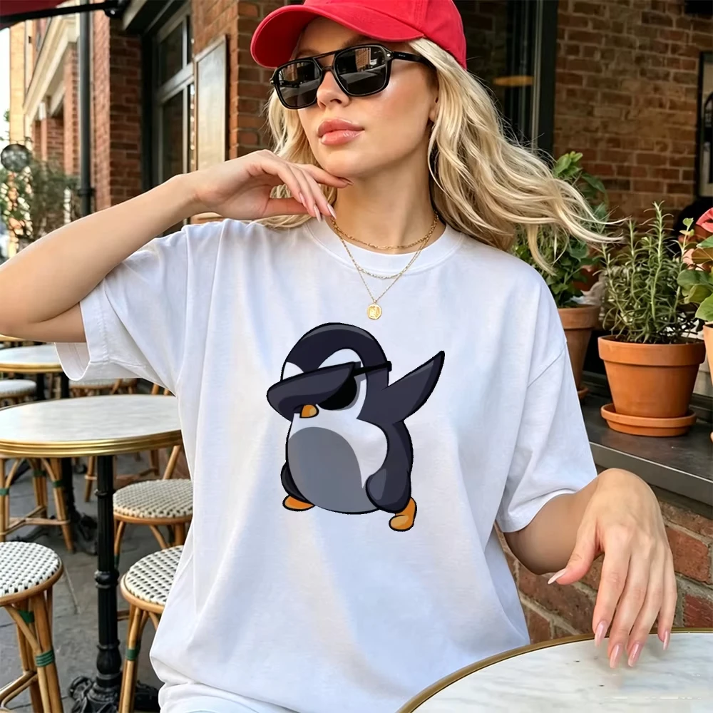 Cool Pirate Penguin with Eyepatch T Shirt Women Cute Cartoon Animal Print Tee Kawaii Nautical Style Top Summer Vacation Outfit