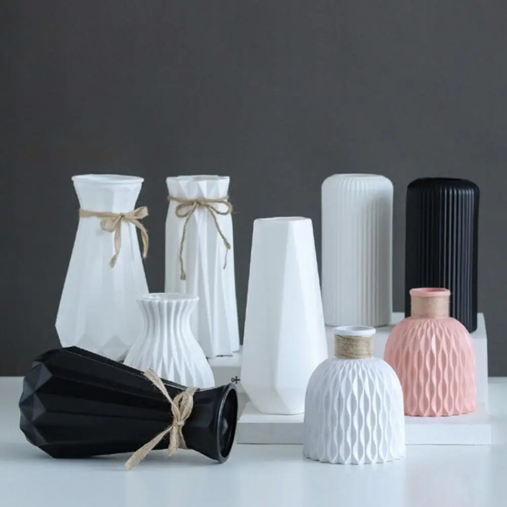 Nordic Flower Vase Imitation Ceramic Plastic Flower Vase Pot Home Living Room Desktop Decoration Wedding Centerpiece Arrangement