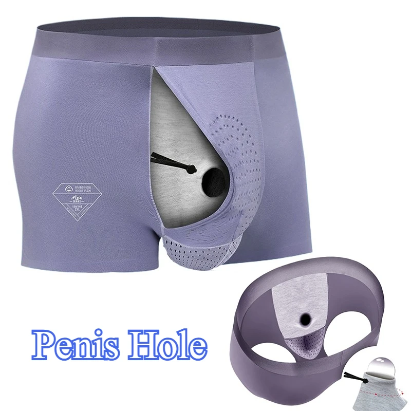Man Foreskin Underwear Breathable Open Hole Boxers Physical Therapy Lingerie Underpants Scrotum Pouch Lingerie Elastic Glan Hole