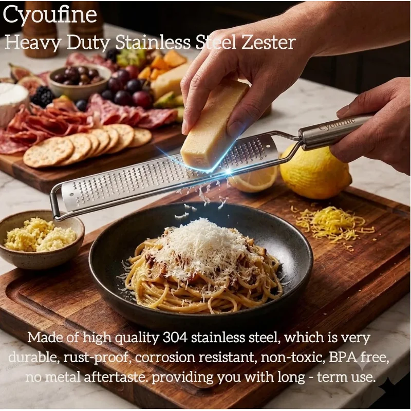Premium Stainless Steel Cheese Grater Lemon Zester Garlic Ginger Slicer Dual Blades for Parmesan Cheddar Kitchen Baking Tools