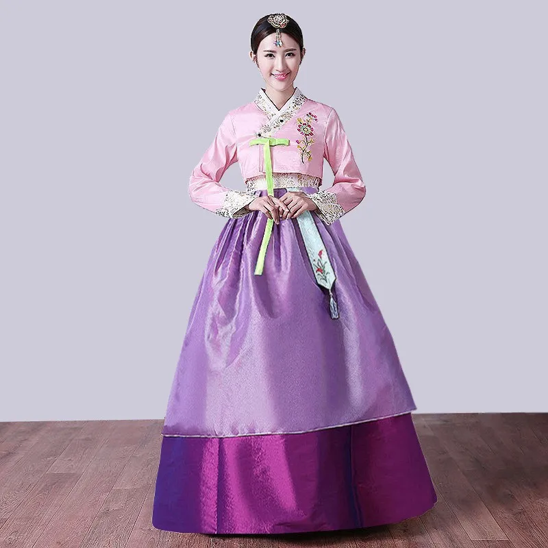 فستان زفاف هانبوك تقليدي مطرز للسيدات من الهانبوك الكوري، أزياء أداء كورية ورقص عصرية