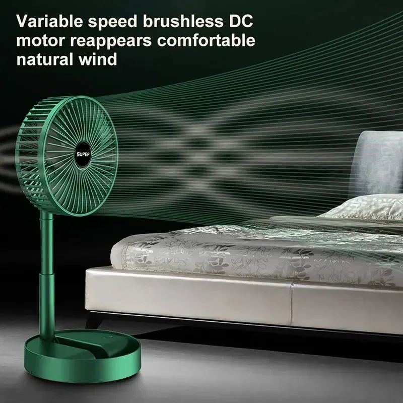 Ventilador silencioso inalámbrico, ventilador de suelo telescópico plegable portátil recargable por USB, bajo ruido, batería de alta duración, ventilador para acampar al aire libre de 3 velocidades