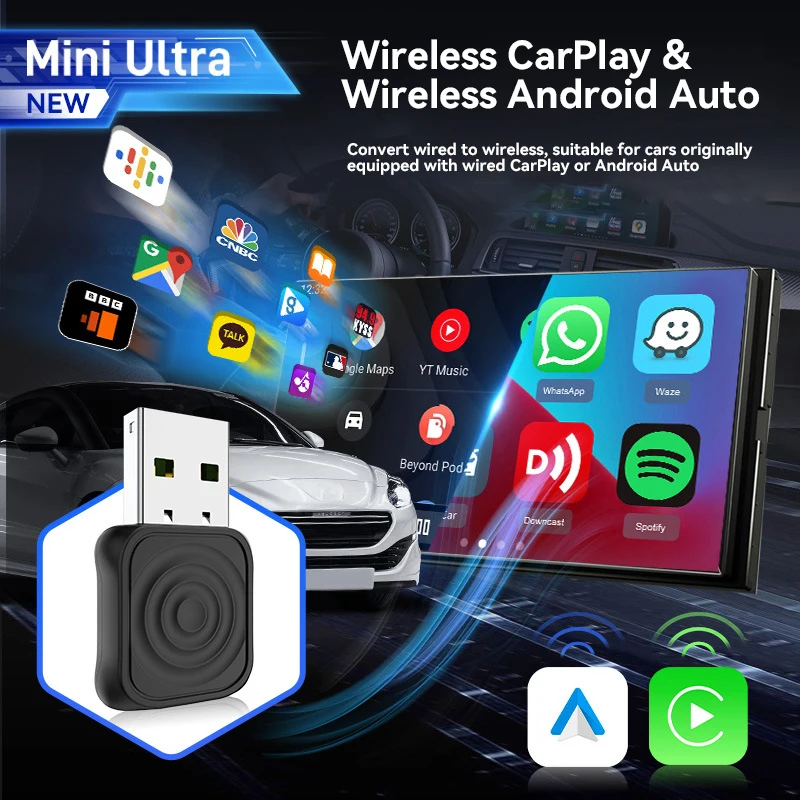 جديد 5.0 محول لاسلكي صغير للغاية CarPlay Android Auto لتوصيل السيارة OEM والتشغيل واي فاي بلوتوث اتصال تلقائي 2025