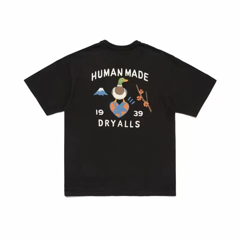 Human Made Heart Duck Print T-Shirt, Slub Cotton Casual Tee for Men Women Unisex