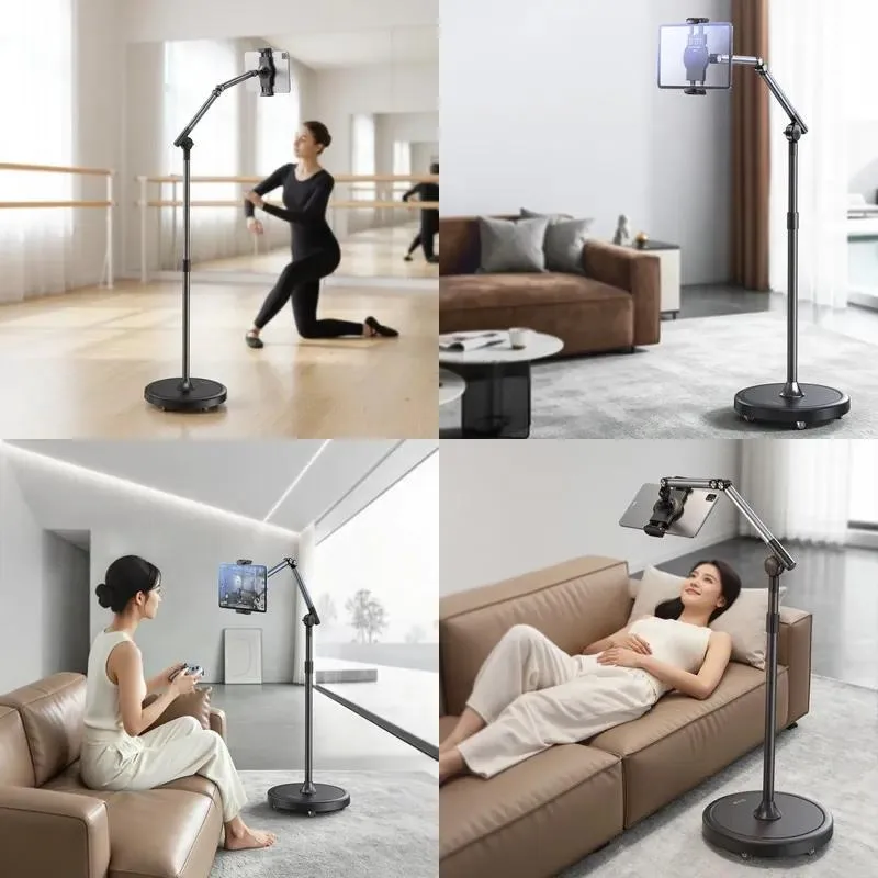 L63 Roller Tablet Floor Stand 6.3kg Weighted Base 360 Degree Rotation Height Adjustable for 12.9 16 Inch Devices