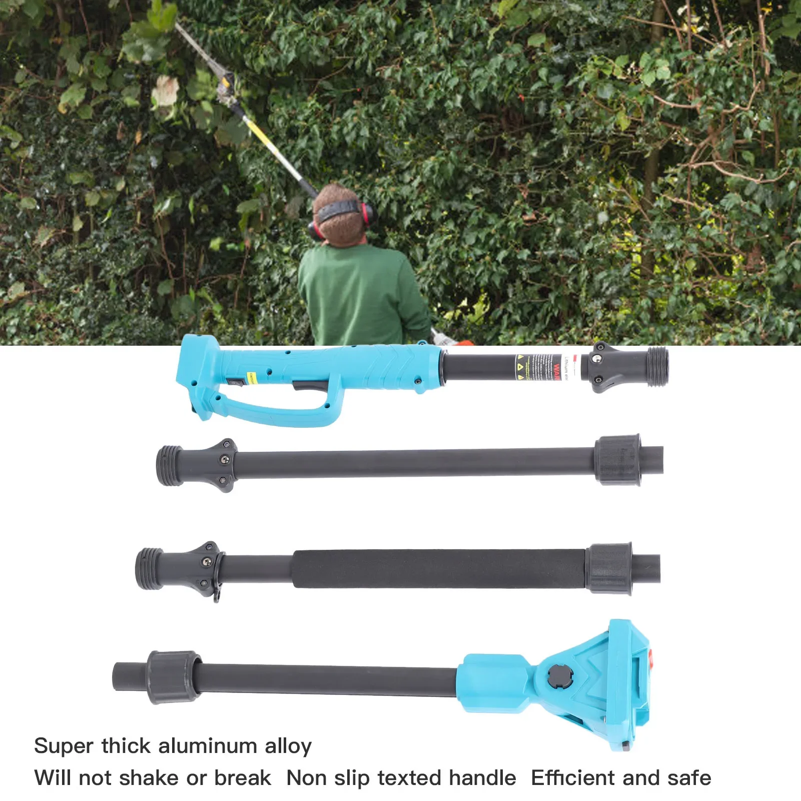 4-Section Aluminum Extension Pole for Electric Pruner, 180° Rotating Head BL1820-1860 Battery, High Branch Trimming Shears Kit