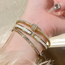 1PC Titanium Steel Stainless Steel Inlaid Zircon Gold Plated Bracelet, Classic and Simple Style, Suitable for Women's Daily Wear
