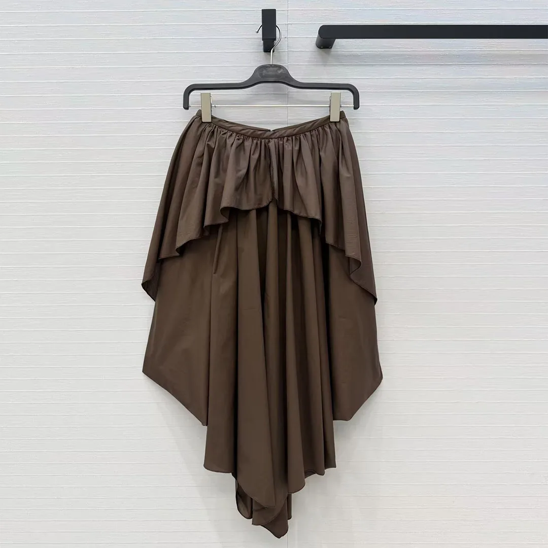 2026 New Summer Fashion Asymmetrical Long Skirts Womens High Waist Ruffles Patchwork Solid Color Loose Casual Skirt